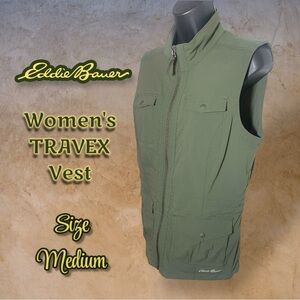 Eddie Bauer Women's Olive Green Travex Full Zip Vest Size Medium Lightweight